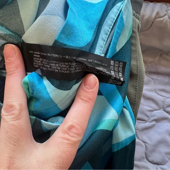 NWOT ZARA The Safia Pant Blue Psychedelic High Waisted Satin Flowy Y2K Sz XL - Picture 6 of 10